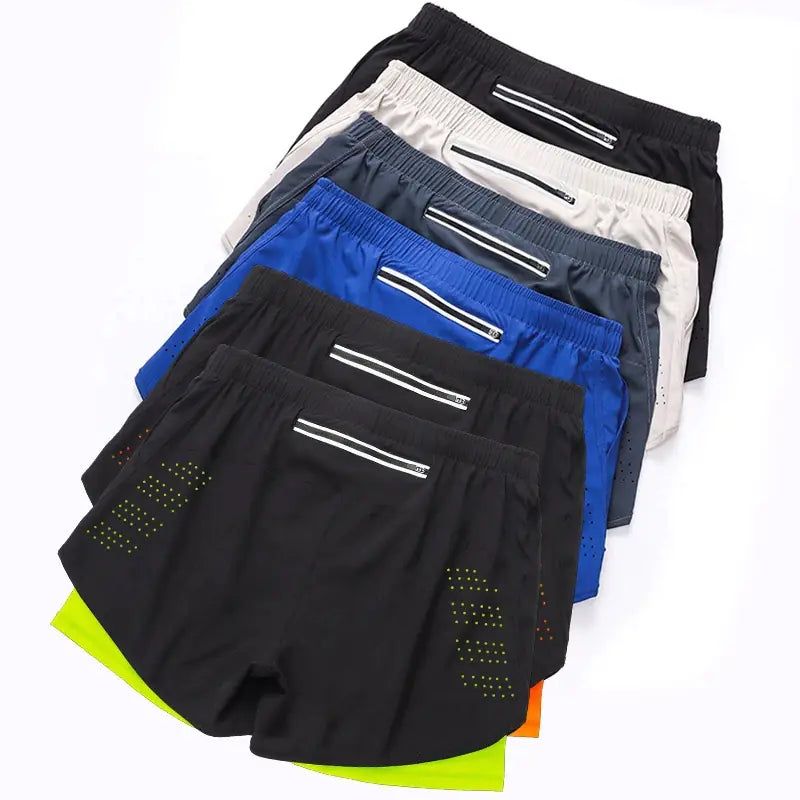 Men's Quick-Dry Running Shorts, Dual-Layer Training Shorts