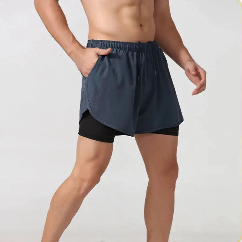 Men's Quick-Dry Running Shorts, Dual-Layer Training Shorts